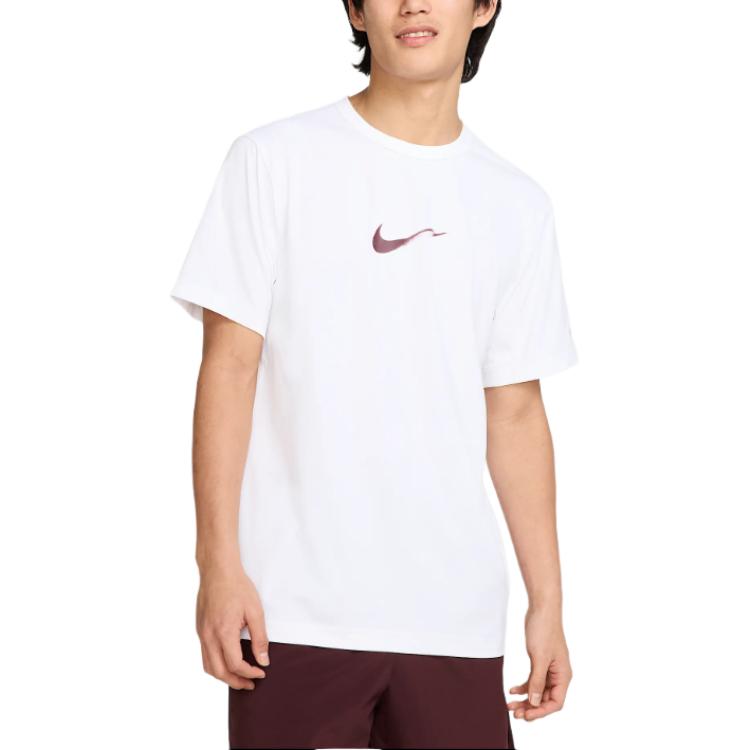 

Nike Футболка мужская Dri-Fit UV с логотипом, с круглым вырезом, влагоотводящая, быстросохнущая, модная, универсальная, с коротким рукавом, мужские топы, белая HV4882100 L