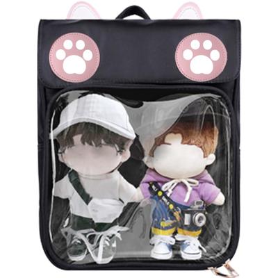 YUYAKESHI Ita BagPlecak z Kocimi Uszami i Przezroczystym Okienkiem, Uroczy Plecak na Ramię z Wzorem Kociej Łapki, Duża Pojemność na Pluszowe Zabawki i Lalki,