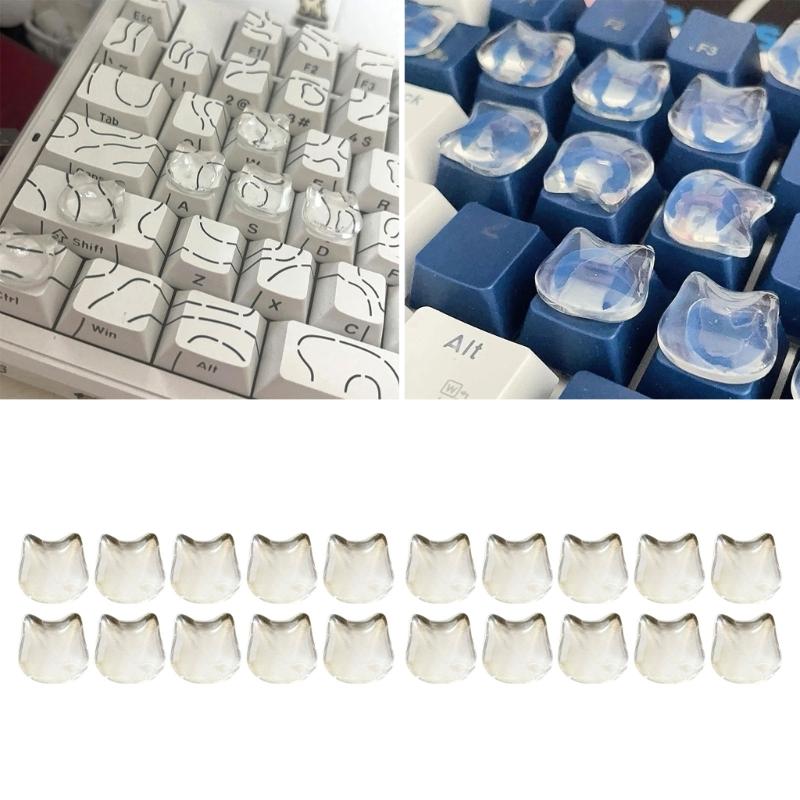 20 Piece Lovely Kitty Shaped Keyboard Caps with Nails Smooth Typing Experience & Scratch Resistant for Women Use