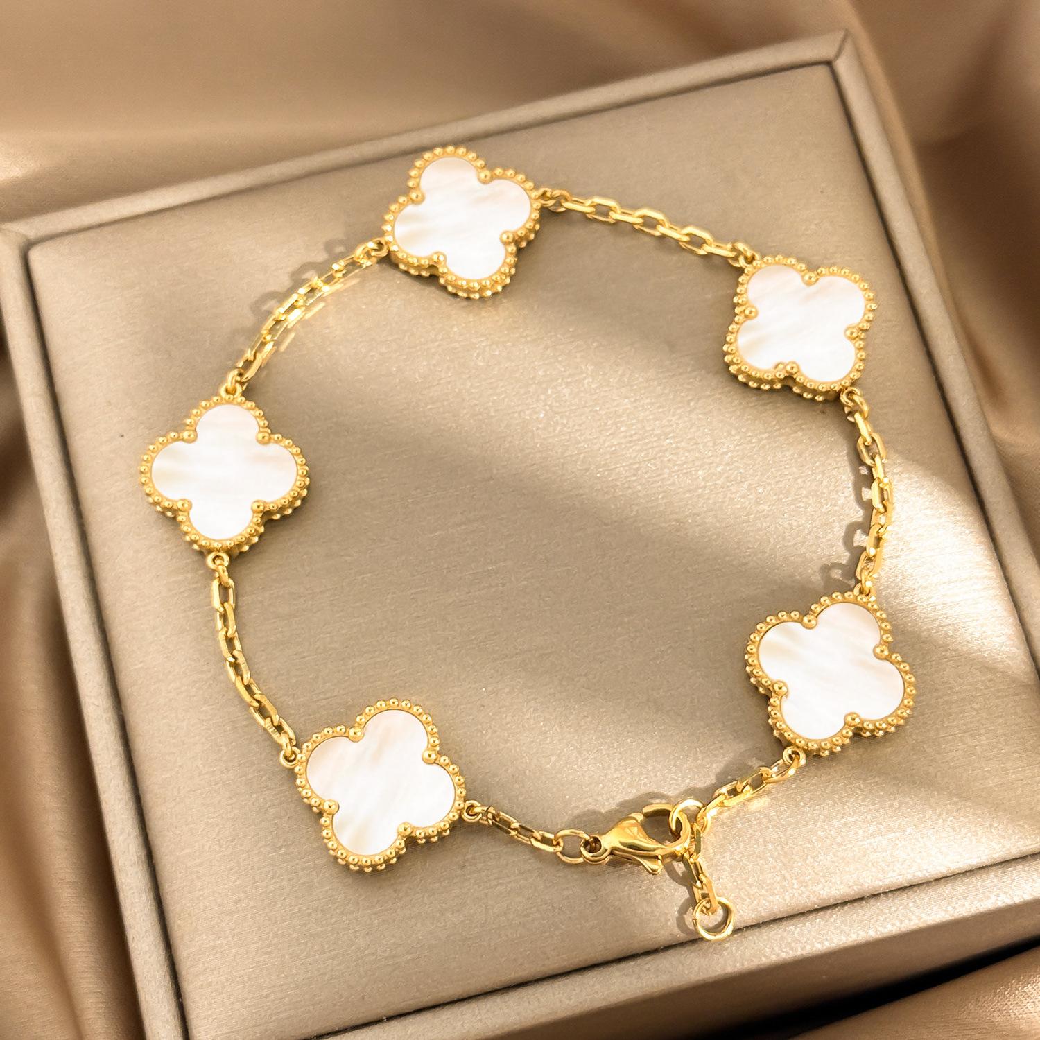 

Браслет из титановой стали 15 мм Четырехлистный клевер Высококачественный браслет Пятицветок 18K Не выцветающий женский браслет