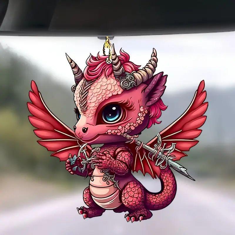 

Забавный акриловый кулон-зеркало заднего вида в виде синего огненного динозавра для яркого украшения автомобиля, брелок и