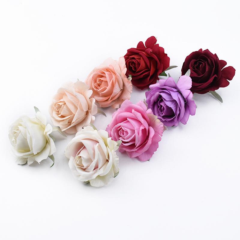 50pcs Christmas Wedding Decorative Wreath Silk Roses Head Artificial Flowers Bridal Accessories Clearance Home Decor