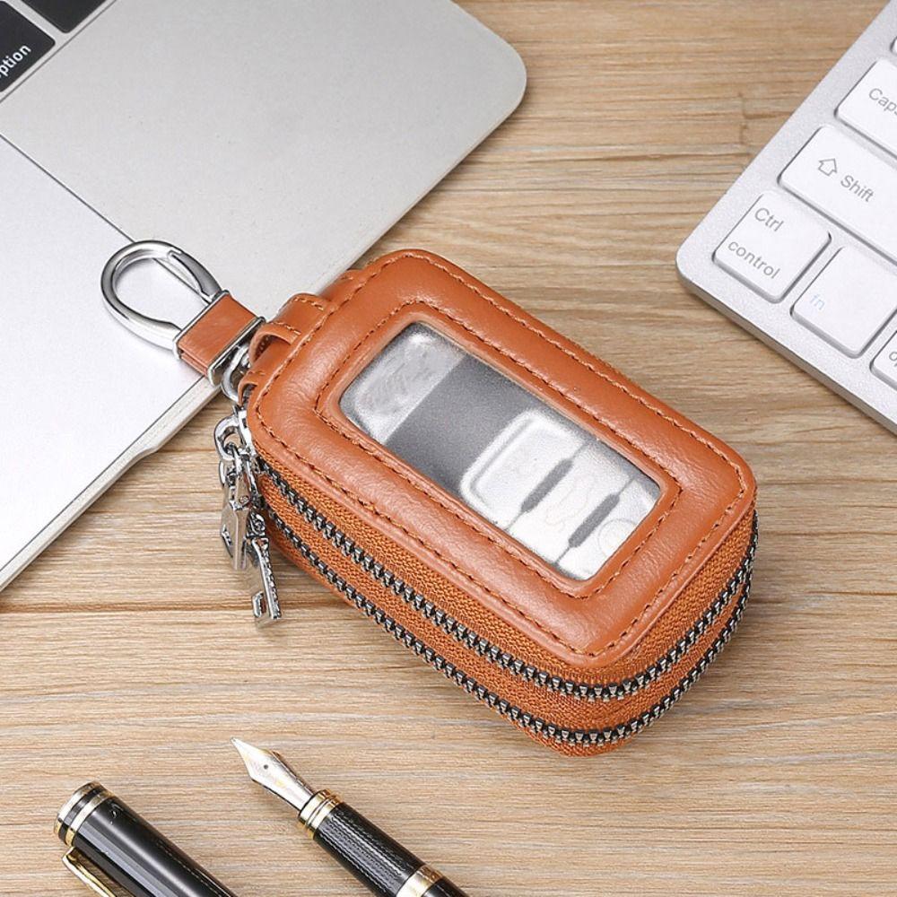 

Сумка для ключей с дистанционным управлением на молнии с узором личи, модная, унисекс, из искусственной кожи, двухслойная, большая вместимость, брелок для ключей для мужчин жёлтый