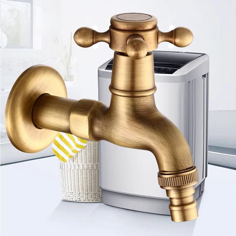 Long Garden Use Bibcock Faucet Tap Crane Antique Brass Finish Bathroom Wall Mount Washing Machine Water Faucet Tap