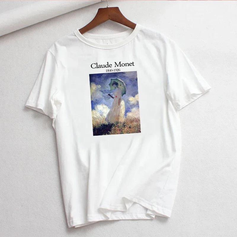 Claude Monet New Summer Female Art Printed Unisexs Tshirt Short Sleeve Casual Letter Harajuku Ins Tops Tees Unisexs Clothing