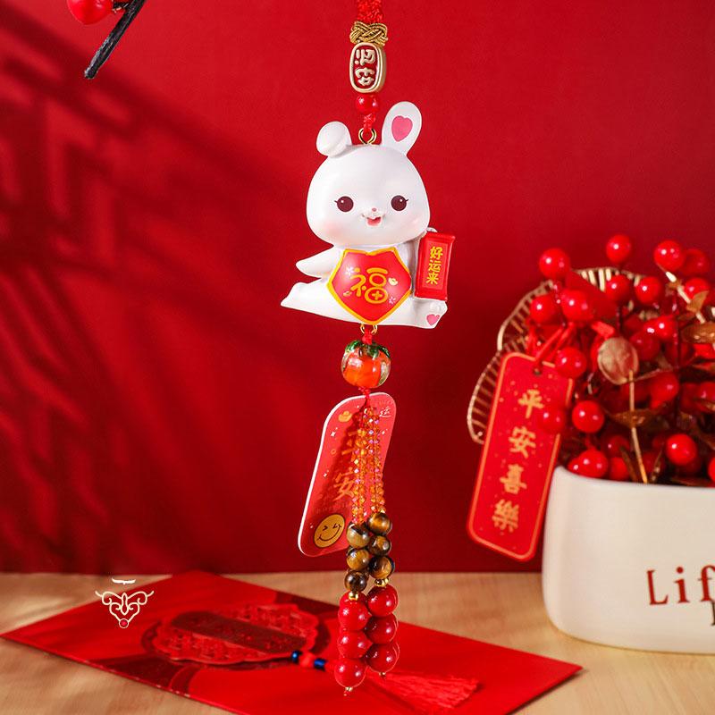 2024 New Year Rabbit Car Pendant Car Mirror Cute Rabbit Decoration Ornament Hanging Valentine's Day Gift Automotive Interior