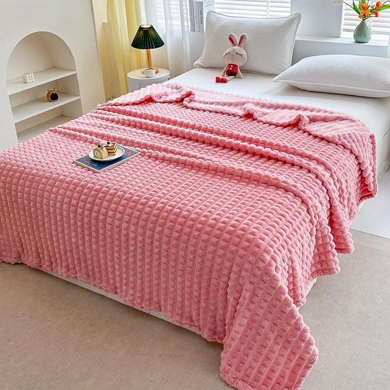 Plaid Faux Fur Rabbit Hair Striped Blanket for Sofa or Office Use