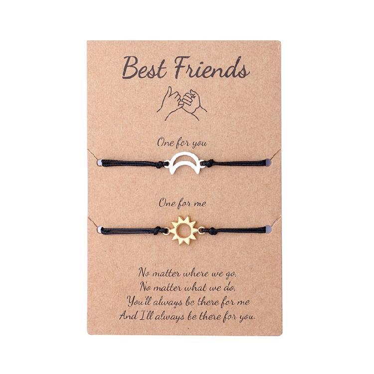 

2 Pcs Sun-moon Best Friend Card Bracelets Matching Hand Rope Friendship Gift 1