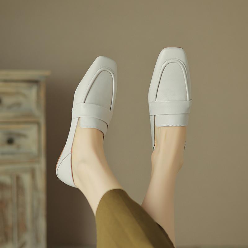 Fashion 2025 NEW Autumn Women Loafers Genuine Leather Women Shoes Square Toe Chunky Heel Shoes Women Flats Soft Ladies Shoes