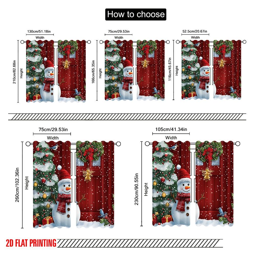 2pcs,2D Plane Printing Creative Curtains Cute Snowman Christmas Greeting (2) Polyester Fabric (without Rod) Gifts Perfect for