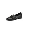 Cowhide Version~ Retro Shallow Mouth Small Leather Shoes Gold Coin Square Head Low Heel Grandma Shoes One Pedal Black Single Shoes Loafers