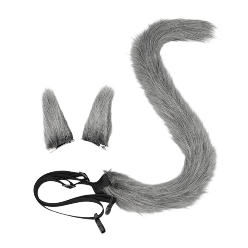 Multiuse Furry Plush Cats Tail Hair Clip and Bendable Tail Props Cosplay Costume Accessories For Women Teens Anime Event