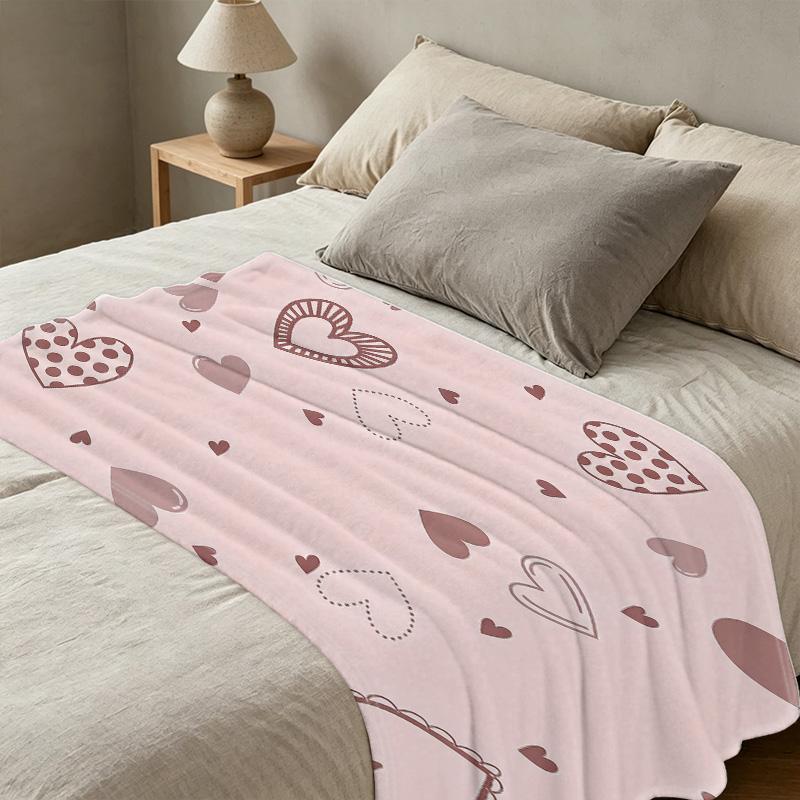 Heart Design Flannel Fleece Blanket Soft Skin-friendly, Lightweight All Seasons, Warm Decorative for Home Office, Perfect Valentine's Gift