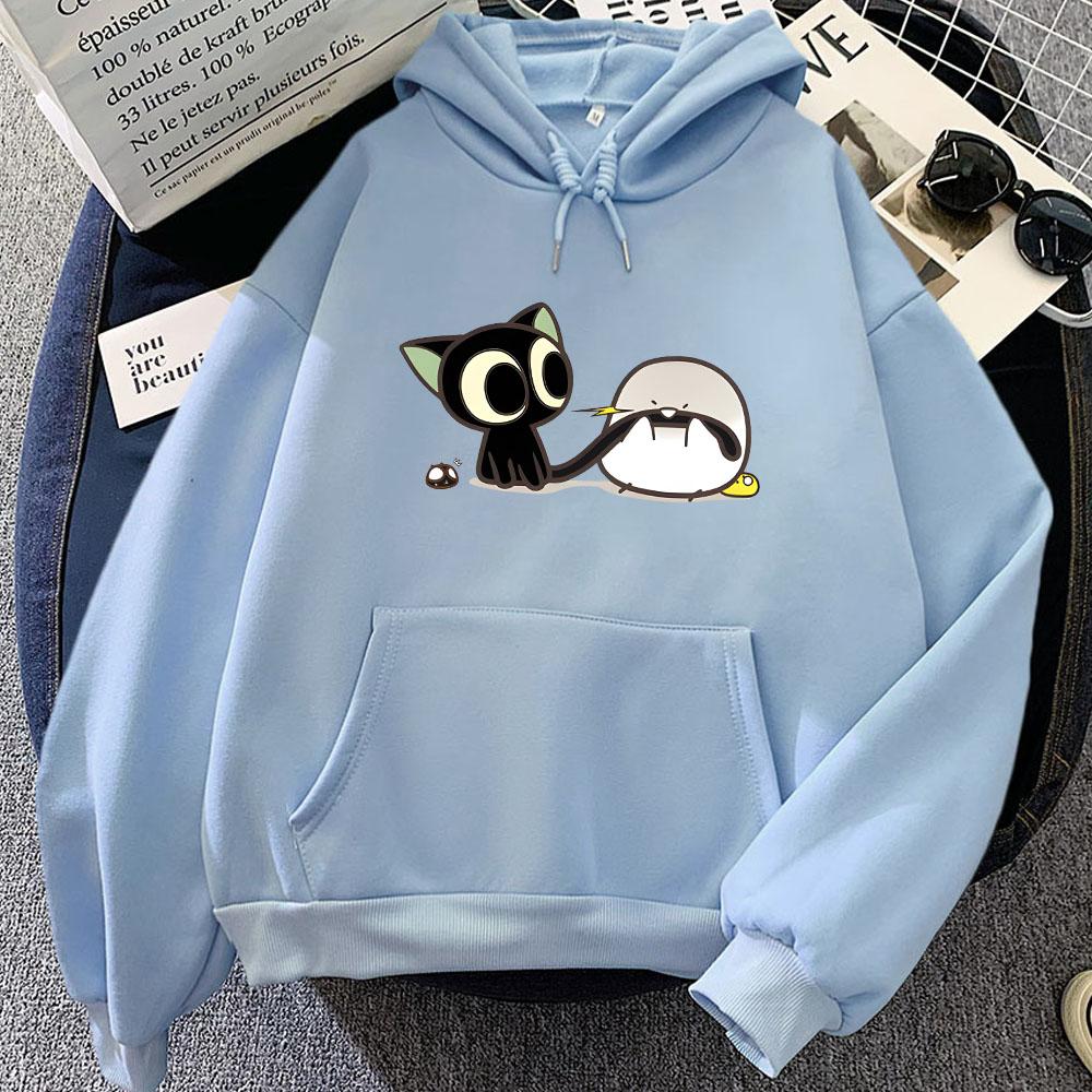 Luo Xiao Hei Cat Anime Printing Hoodies LuoXiaoHei Manga Cartoon Sweatshirts Kawaii Girls Casual Winter Pullovers Women Clothing