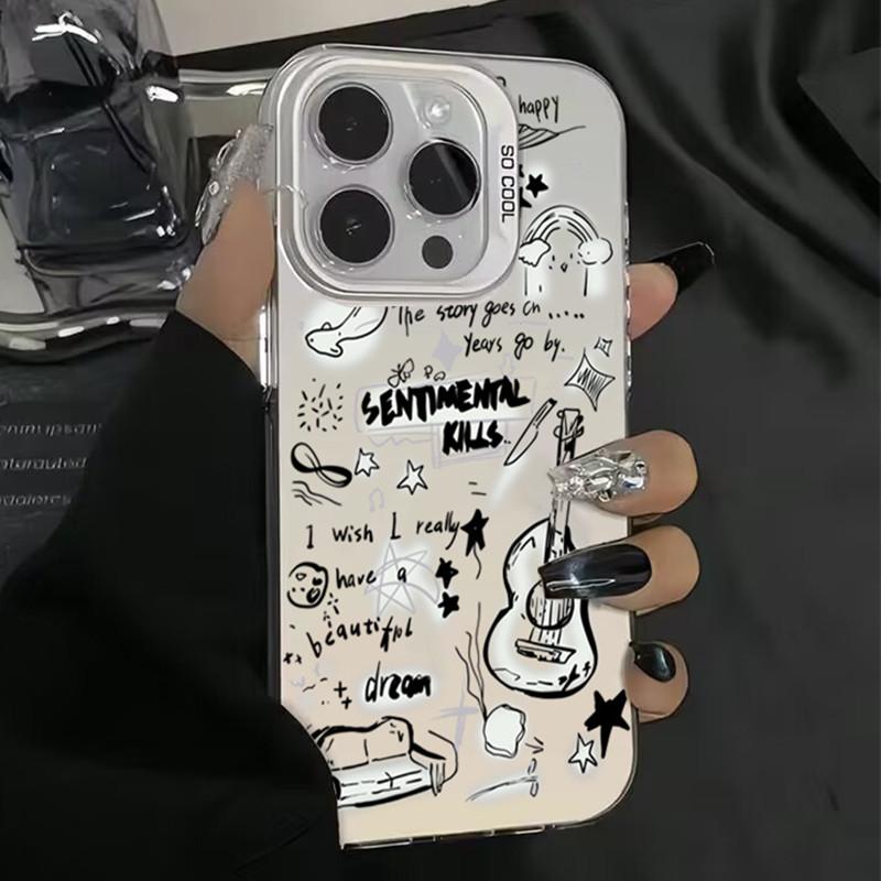 Fashion Graffiti Guitar Kitten Phone Case For  Redmi Note 13 11 12 Pro Plus 5G 11S 12S 10S 13C 4G Plating Matte Cover
