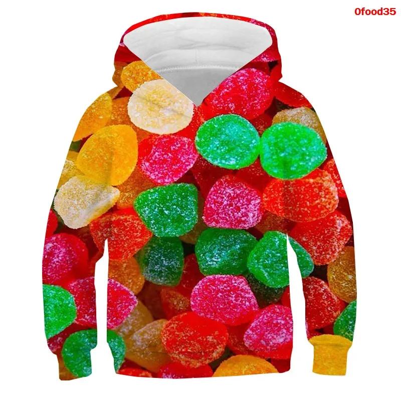 Frühling Herbst Popcorn Hoodies Kinder Macaron Print Jungen Mädchen Trainingsanzug Pommes Süßigkeiten Lustige Kleidung Obst 3D Druck Pullover Kinder Sweatshirts