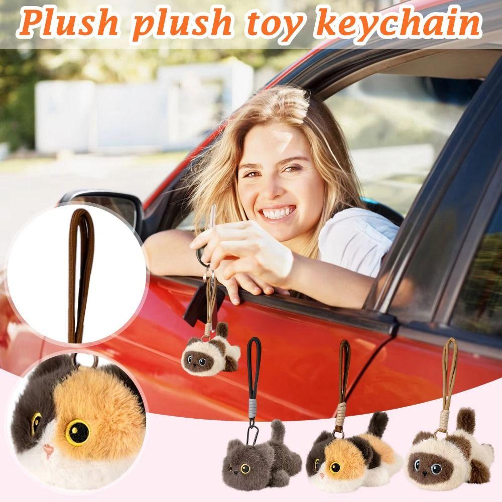 Cute Cartoon Cat Plush Doll Toy Realistic Texture Cartoon Cat Plush Keychain Birthday Gift