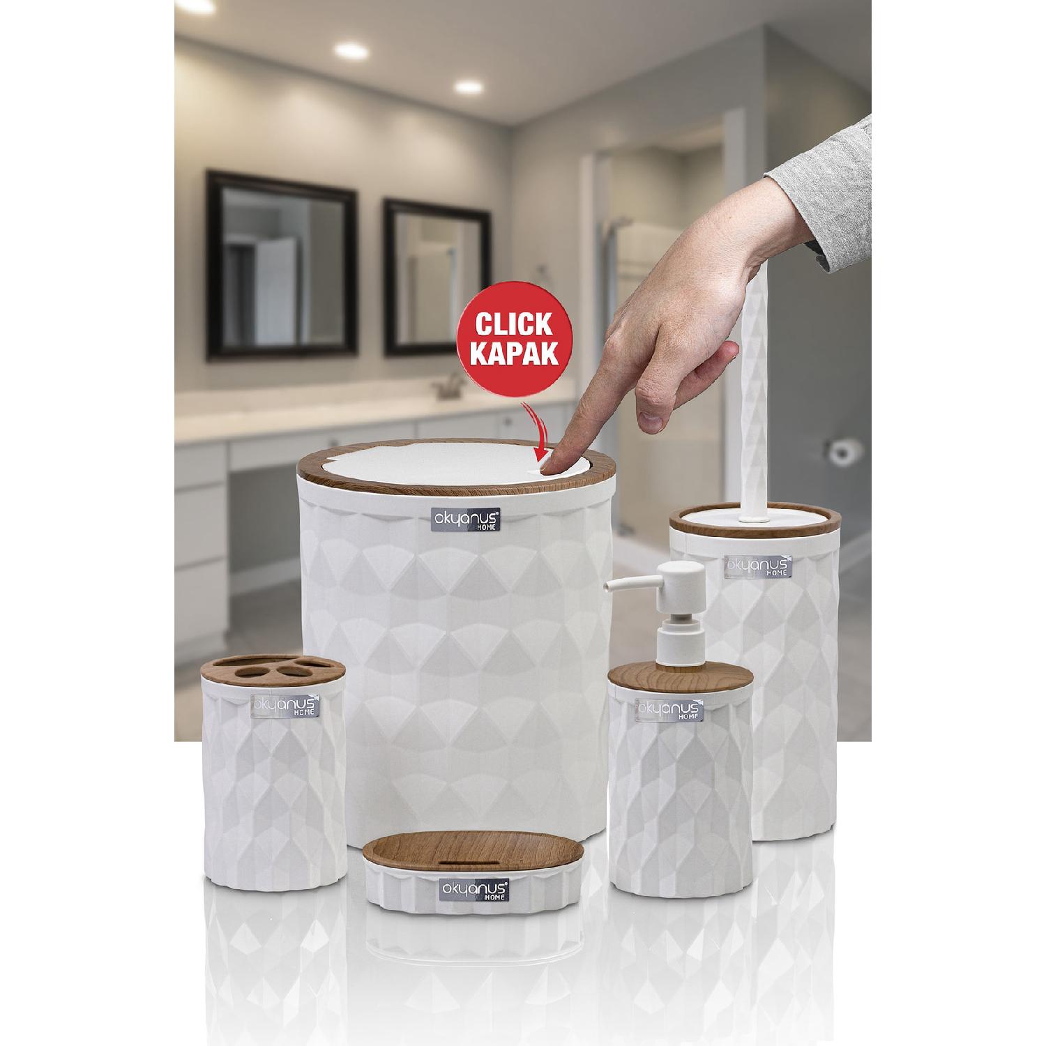 

Белая деревянная крышка с ромбовидным щелчком, набор из 5 предметов для ванной комнаты