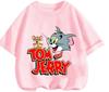 Cute Kawaii Tom And Jerry Crew Neck T Shirt Summer Casual Street Style Daily Outfit Kids Aged 3 To 14