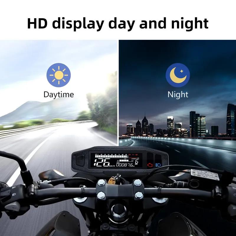 ZHIYUMotorcycle Speedometer Oil Gauge Tachometer Universal Digital Odometer Meter Instrument Cluster Turn Signal Light Indicator