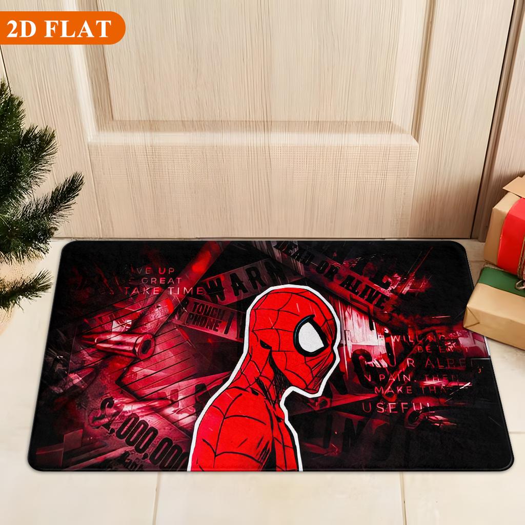 Bath Mat 1pc, Spider- Red Black Silhouette, MARVEL Flannel Rectangular Mat, Bathroom Non-Slip Entrance Mat, Fun Door Decoratio