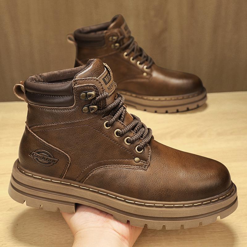 Martin boots shoes men's rhubarb boots autumn and winter high-top tooling shoes men's waterproof and non-slip boots men's