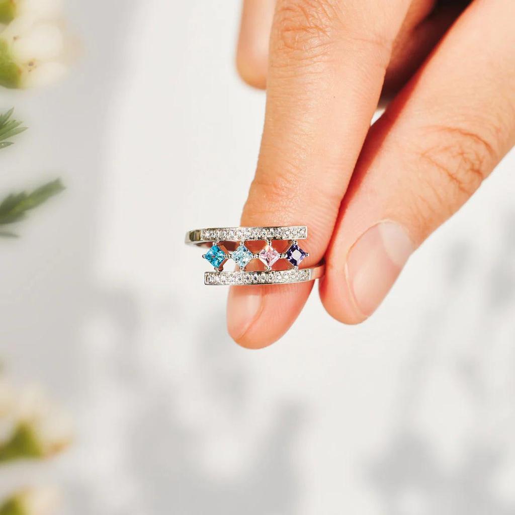 High-End S925 Sterling Silver Colorful Diamond Square Double Ring for Women - European & American Style Index Finger Ring