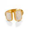 Stainless Steel White Dripping Oil Opened Ring for Women Square Vintage Gold Color Geometric Adjustable Finger Ring Jewelry