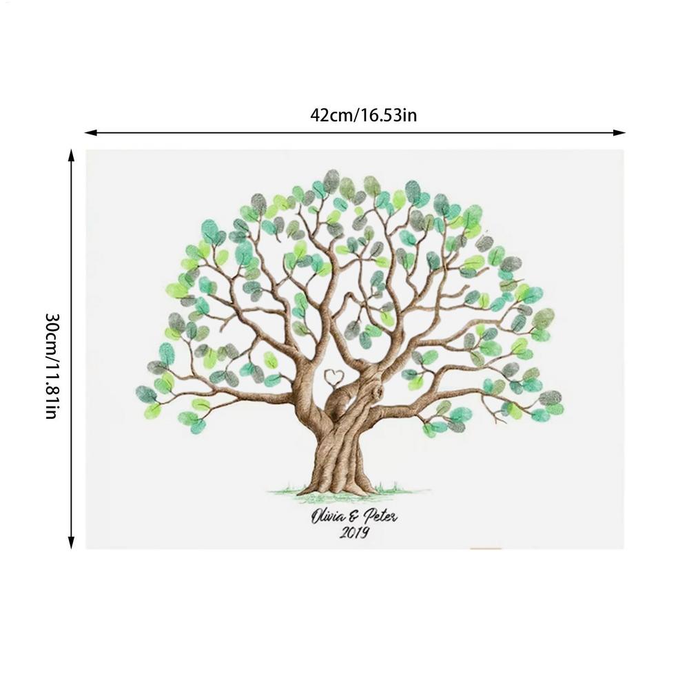 Fingerprint Tree Wedding Graduation Fingerprint Tree Canvas Guest Book DIY Creative Sign-In Book Waterproof for Birthday Wedding 42x30x0.2cm