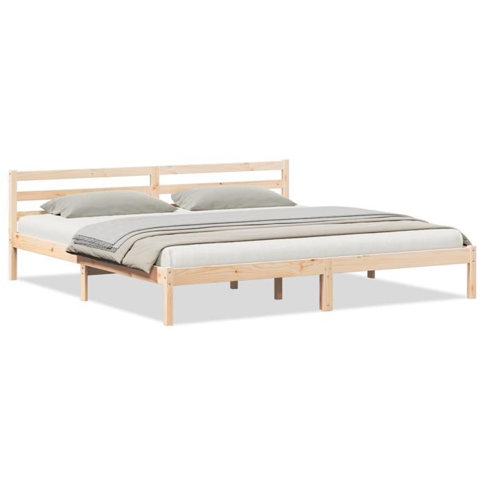 Lit vidaXL avec tête de lit 180x220 cm en bois de pin massif 869784