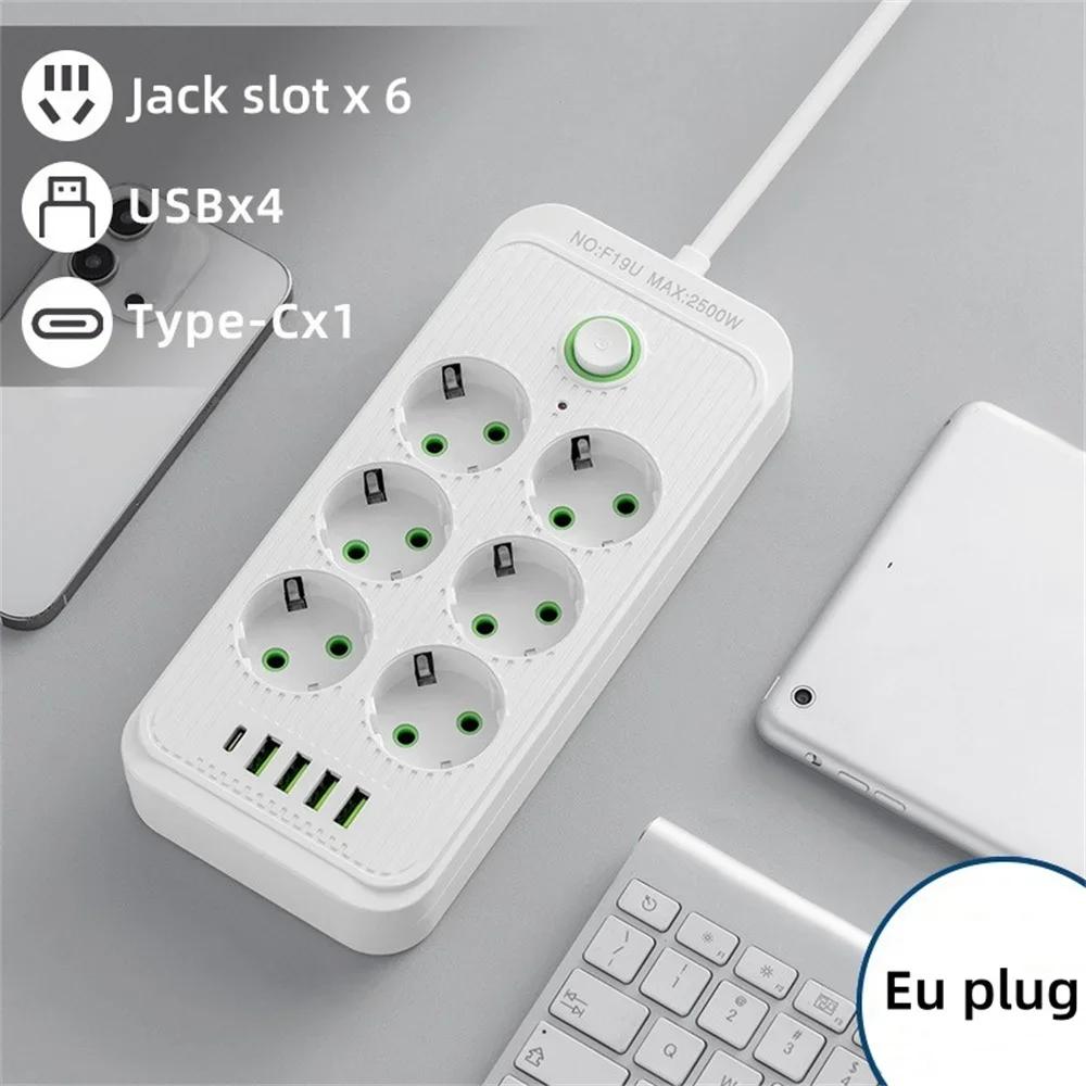 6/8 AC Outlets Multitap Socket Electrical Power Strip Extension Cord with 4 USB 1 Type C Charging Network Filter Adapter EU Plug
