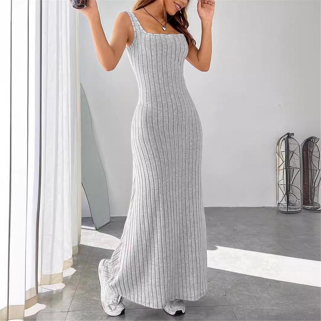 Damen Sommer einfarbig Rippstrick pelziges Träger lässiges Westenkleid