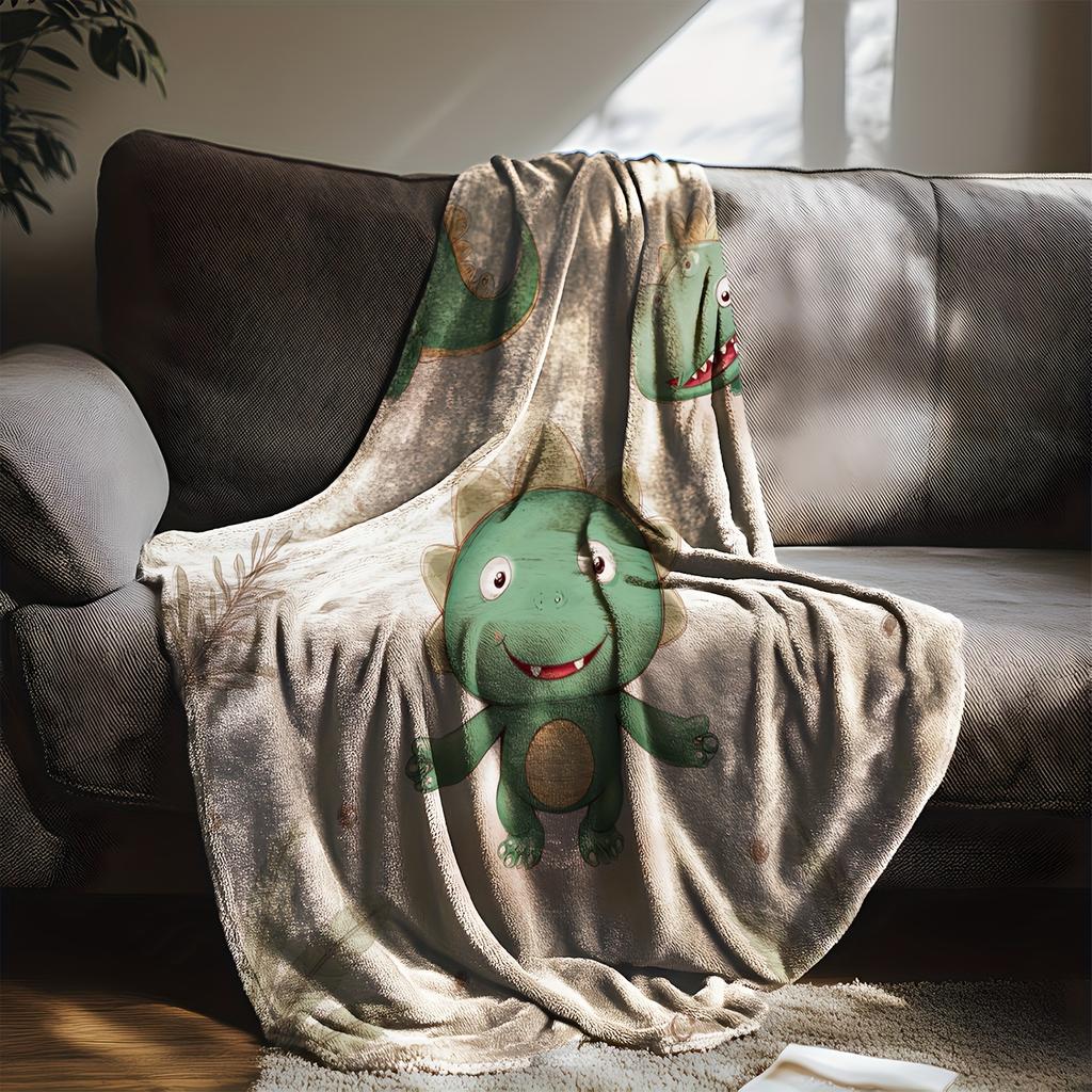 1pc Flannel Blanket, Cute Dinosaur Cartoon Design Print Blanket, Warm and Soft for Sofa Bed Car Office Camping Travel, All-Seaso