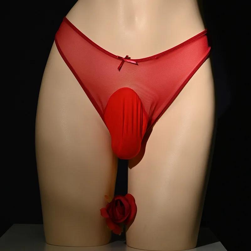 Men'S Sissy Maid Underwear Cute Bow Knot Jockstrap Sheer Pouch Underpants Lingerie Panties Porno Adult Shiny Bikini Thongs
