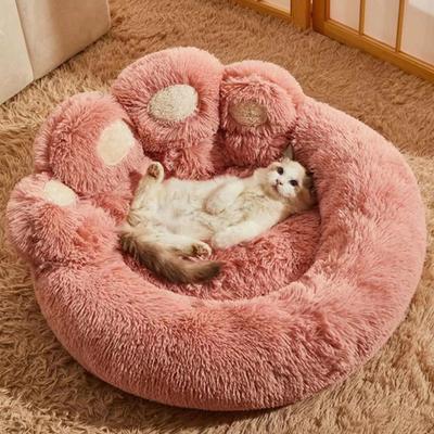 Yousheng Hunde Fuzzy Nestbett Niedliches Bärenpfoten-Design Katzensofabett Weiches Flauschiges Kissen Plüsch Gemütliches Haustierschlafbett für Kleine Mittelgroße Große Hunde Und Katzen