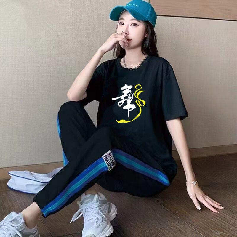 Summer new fashion simple printing sports style suit women's refreshing casual foreign style daily versatile short-sleeved trousers