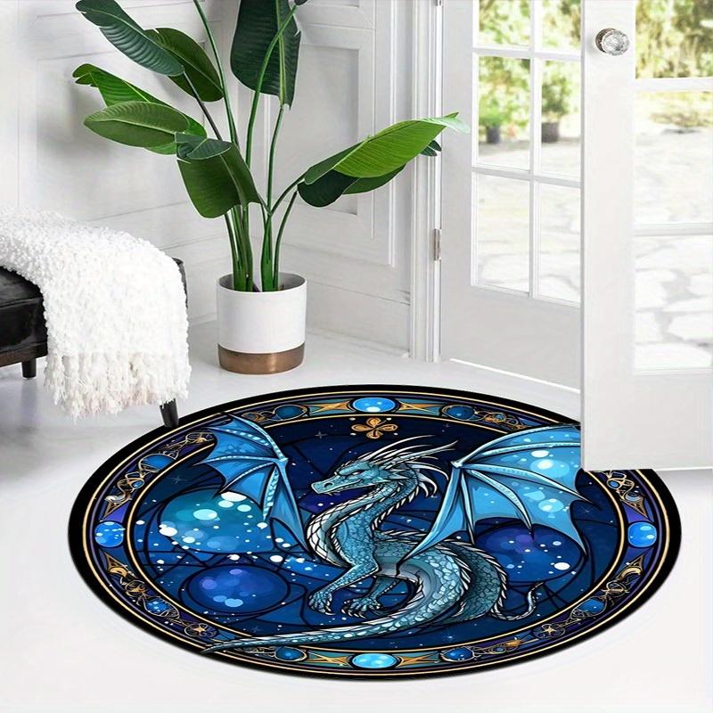 Mystical Blue Dragon Round Rug, Intricate Celestial Pattern Indoor Outdoor Carpet for Camping Porch Balcony RV Durable Mat