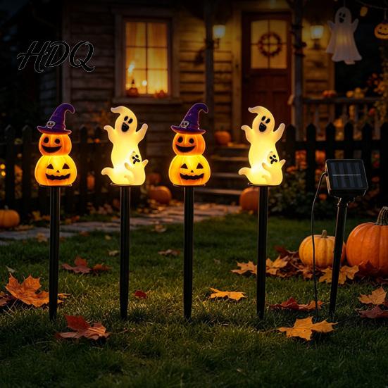 Halloween Party Lawn Decorations 4Pcs/Set Solar Ghost Stake Light 4-in-1 Pumpkin with LED Garden Landscape Lighting Lights Waterproof Decorative