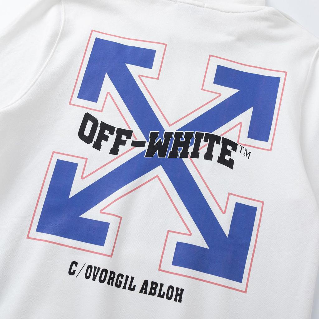9095 Off-White 2025 Autumn and Winter New OW Blue Letter Arrow Pattern Men's and Women's Hooded Sweatshirt