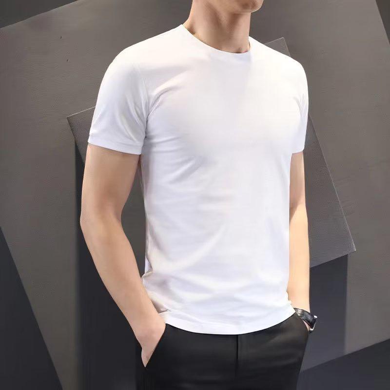 Korean Men's Slim Fit Short-Sleeved Round Neck T-Shirt, Black & White, Large Sizes, Summer Inner Wear
