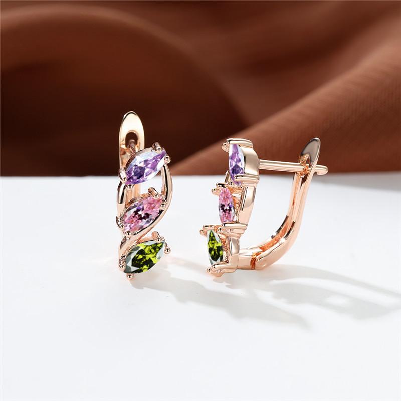 Multicolor Zircon Rainbow Stone Female Luxury Crystal Hoop Earrings Vintage Gold Color Bride Wedding  For Women
