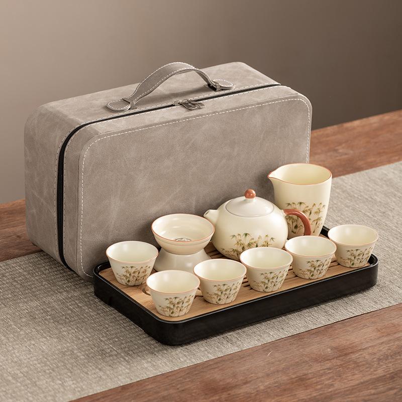 Xishi Teapot Huang Ru Kiln Travel Kung Fu Tea Set Household Portable Teacup Teapot Light Luxury Business Gifts