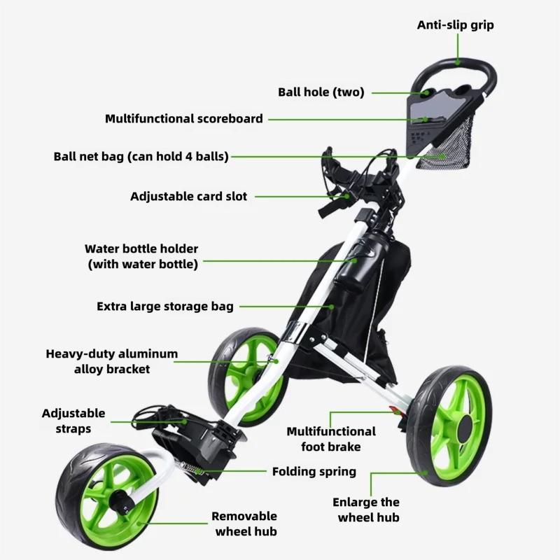 The Portable Three Wheeled Cart for Golf Courses Is Foldable Easy To Carry Sturdy and Durable, Convenient for Storing Golf Carts