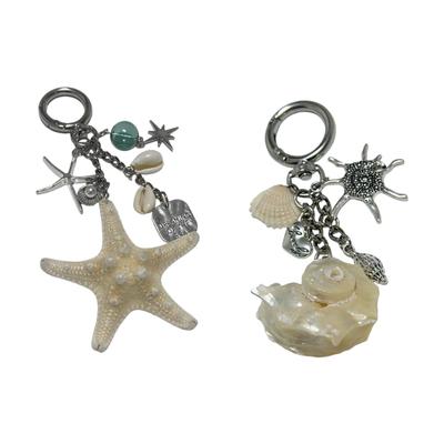 Natural Shell Beach Keychain With Oceanics Theme Starfish Fish Designs Vibranting Color Alloy Materials for Decoration