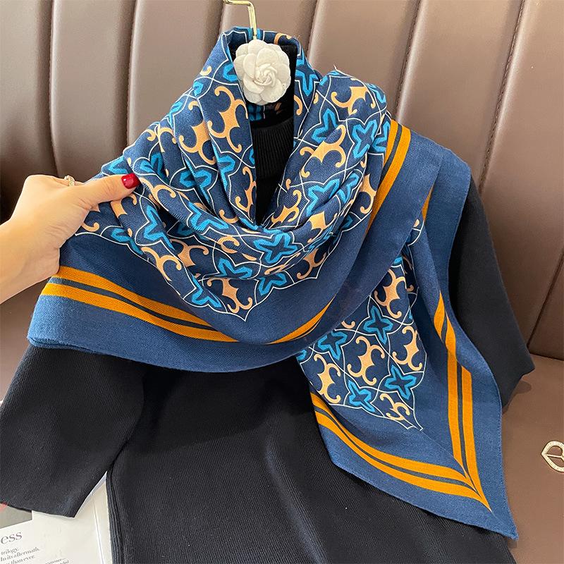 Autumn and Winter New Korean Version Fashion Printed Scarf, Scarf, Imitation Wool Feel Fashion Scarf, Tie, Sunscreen Silk Scarf