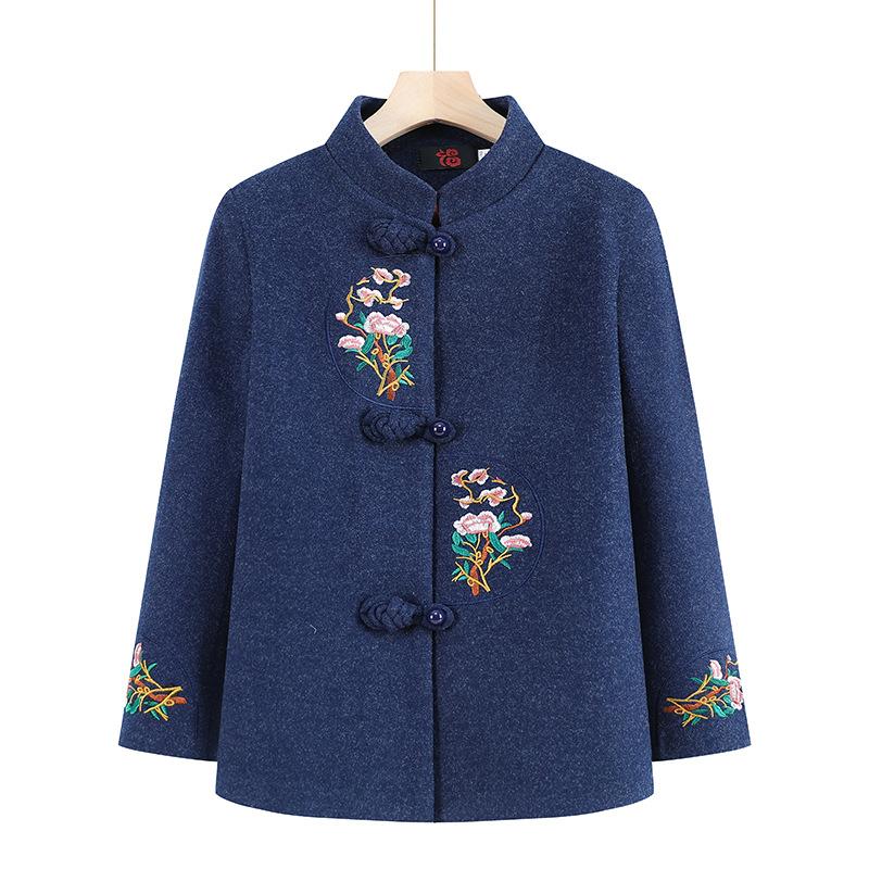 

Coat year old coat women s top old lady button embroidered wool 5XL (145-80kg recommended) синий