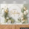 2D Flat Style Birthday Theme Background Fabric, Featuring Avocado Green and Golden Balloons