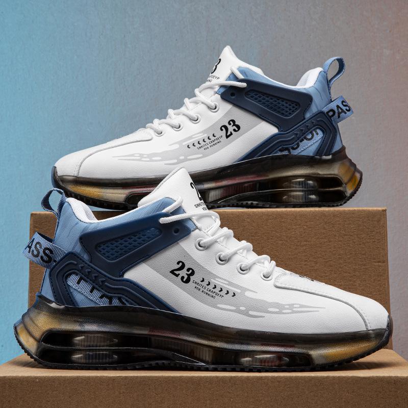 

Мужские весенние дышащие кожаные высокие баскетбольные и беговые кроссовки с увеличением роста 42