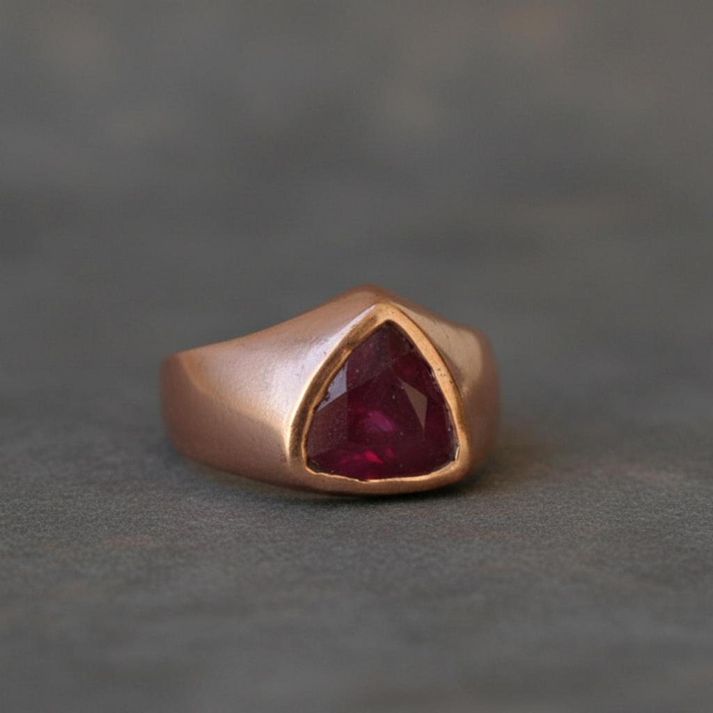 Triangle Shape Red Ruby Signet Ring - 925 Sterling Silver Jewelry, Handmade Pure Copper Boho Gemstone Ring