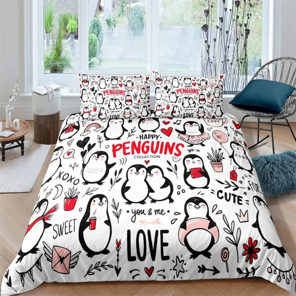 Cute Polar Animal Colorful Duvet Cover Set, Cartoon Penguin Bedding Set For Kids Boys Girls Funny Animal Quilt Cover Room Decor
